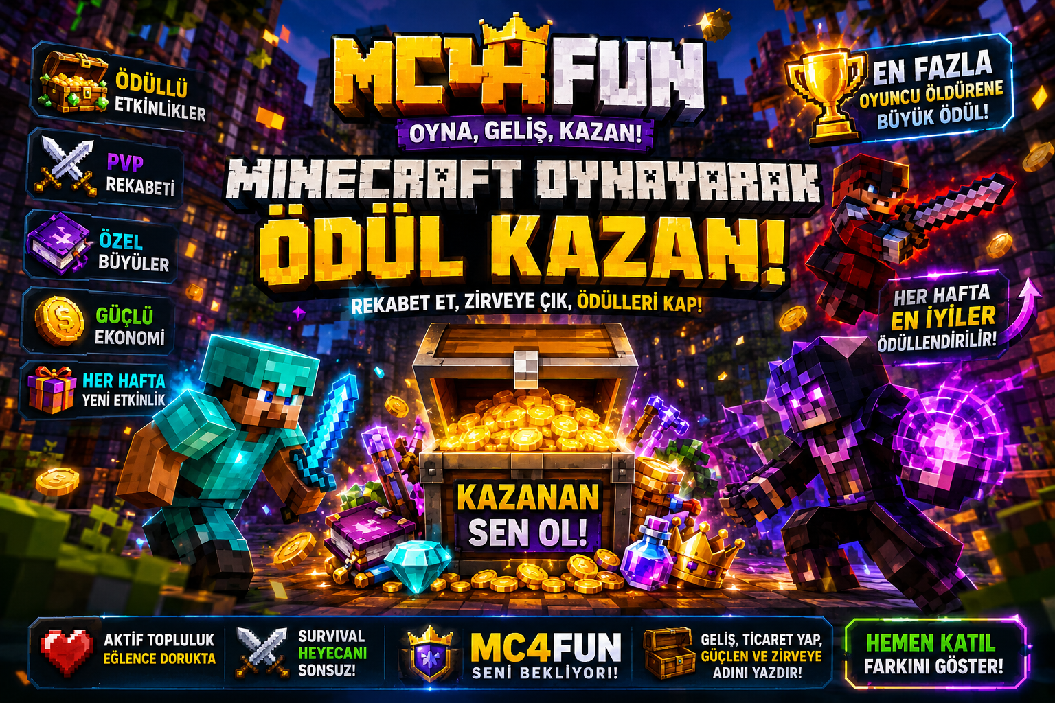 Minecraft Oynayarak Para Kazanma: MC4FUN’da Ödüllü Survival Deneyimi görseli