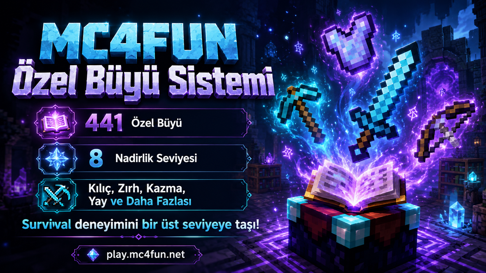 MC4FUN Özel Büyü Sistemi - 541 Farklı Büyü ile Güçlü Survival Deneyimi görseli